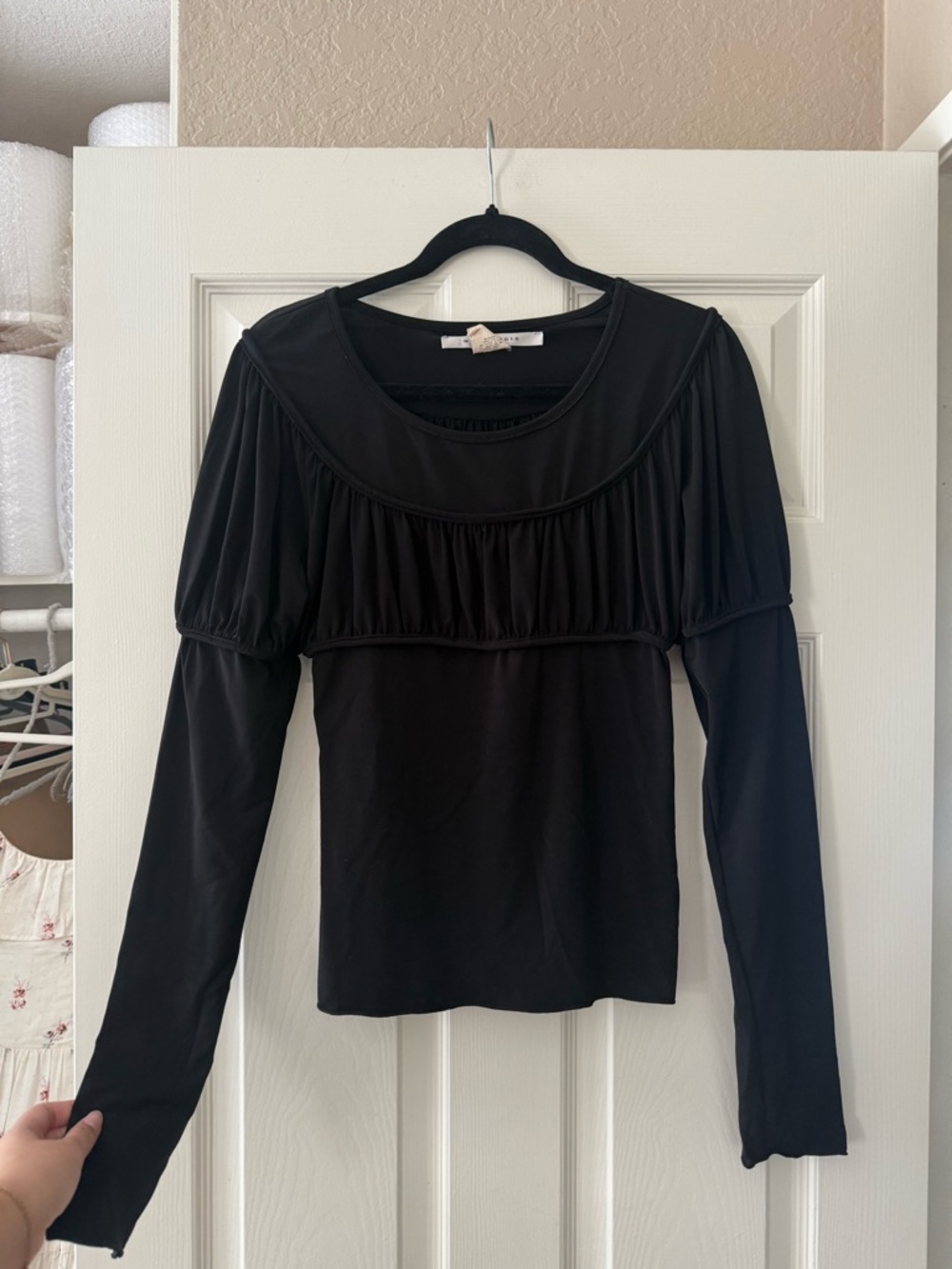 Max Studio Black Peasant Long Sleeve Top